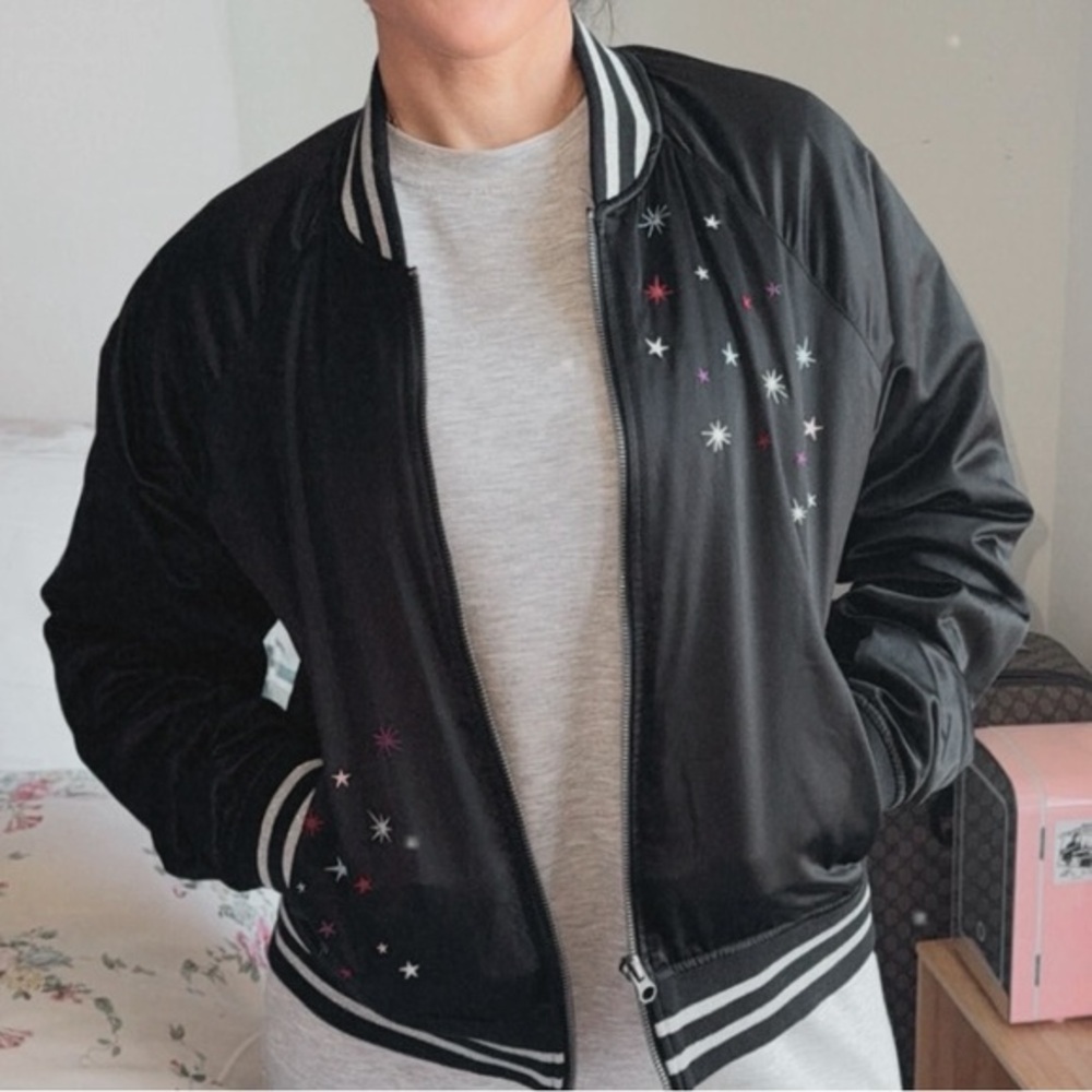 Vintage Y2K VANS Lynx Satin & Quilted Bomber Jacket Stripes & Embroidered Stars
